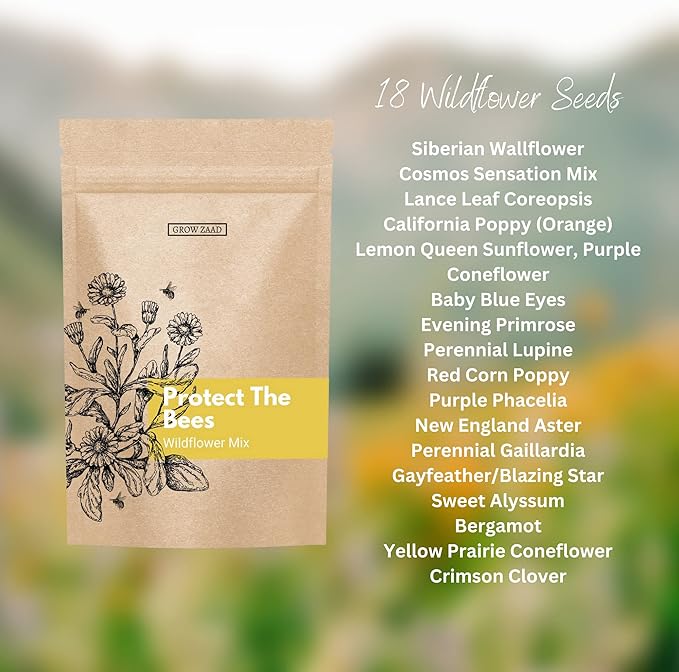 65,000+ Seeds Honey Bee Wildflower Pollinator Mix - Perennial & Annual Wild Flowers for Spring & Fall - Planting Outdoors to Save The Bees - California Poppy, Primrose, Bergamot & More