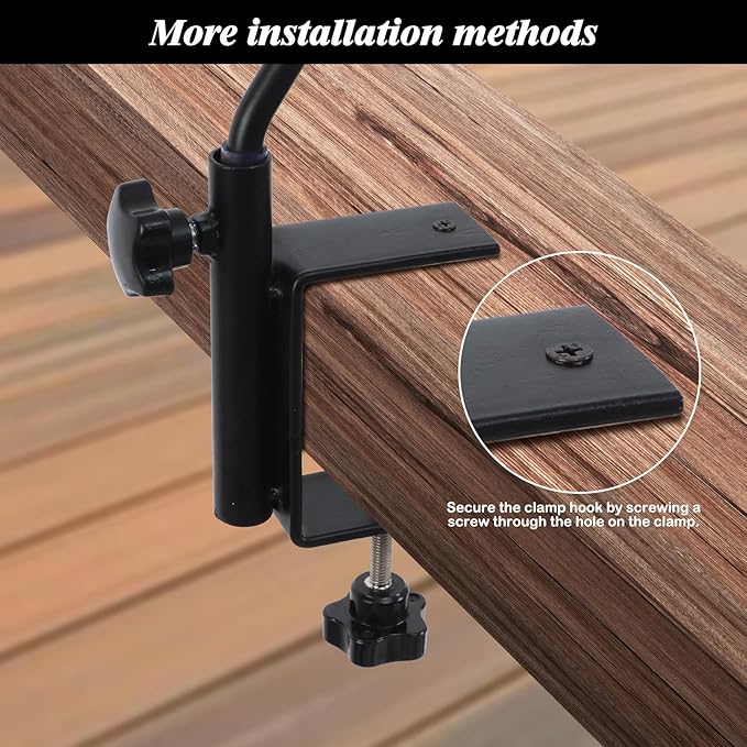 FEED GARDEN 31 Inch Heavy Duty Deck Hook for Railing 2 Pack, Non-Slip Clamp, 360 Degree Swivel, for Hanging Bird Feeders, Plants, Lanterns, Suet Baskets, Wind Chimes, Black