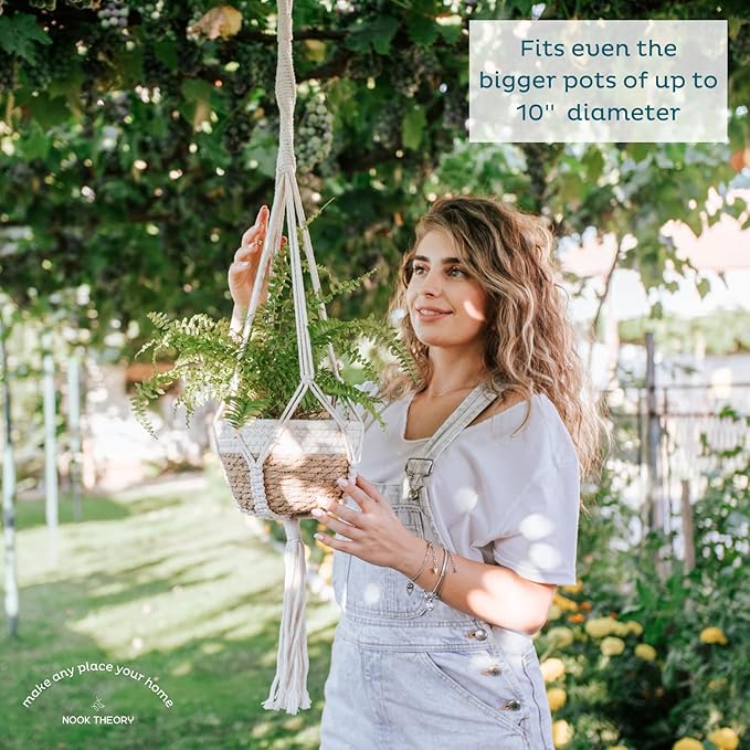 Nook Theory 4-Pack Macrame Plant Hanger - with 8 Ceiling Hooks - Hanging Planter Indoor Outdoor - Hanging Plant Holder - Decorative Bohemian Plant Hangers - Hanging Plants (Caramel)