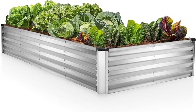 Galvanized Raised Garden Beds Outdoor // 6×3×1 ft Planter Raised Beds for Gardening, Vegetables, Flowers // Large Metal Garden Box (Silver) // Patented Tool-Free Design