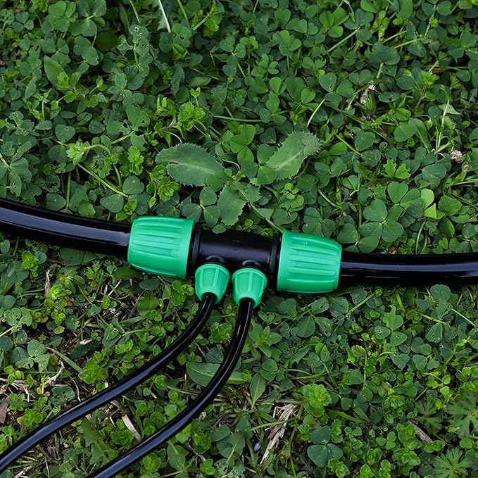 10 Pcs Barbed Tee 1/2 inch Tubing (1/2" ID x0.6-0.63" OD) 16mm to 1/4 inch Irrigation Tube Anti-Drop Quality Fitting (Fits 13mm ID / 4mm ID) (4-Way Lock Buckle Green)