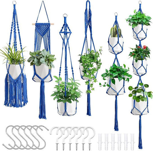 Macrame Plant Hangers, 6Pack Hanging Planters for Indoor Plants w/ 6 Set Hangers Kit Handmade Macromay Plant Hangers Indoor Flower Pots Holder Stand for Boho Home Décor (POTS NOT Included)