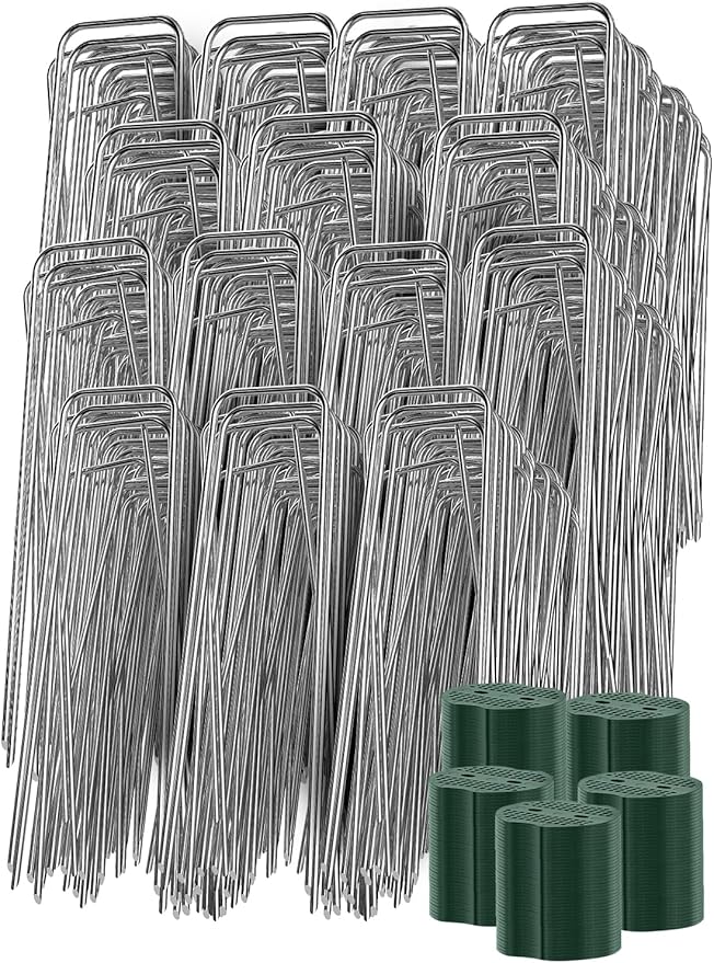 GROWNEER 200 Pack Galvanized Landscape Staples 6 inch 11 Gauge Garden Staples and 200 Pack Gasket U-Shaped Tent Stakes SOD Pins Yard Stakes for Securing Weed Fabric Barrier Ground Cover Fence