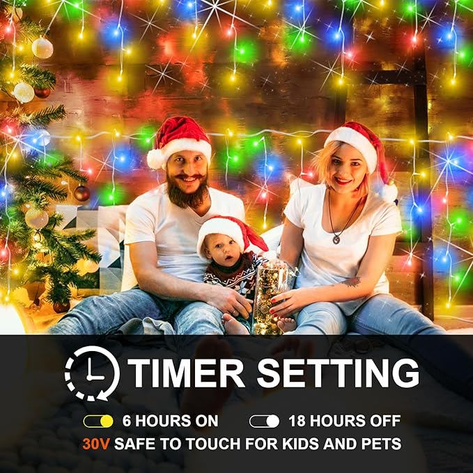 49FT 450LED F8 Upgraded Christmas Lights Decorations - 8 Modes Waterproof Outdoor Fairy String Lights With Memory and Timer - Plug-in for Holiday, Party, Wedding, Home, Roof