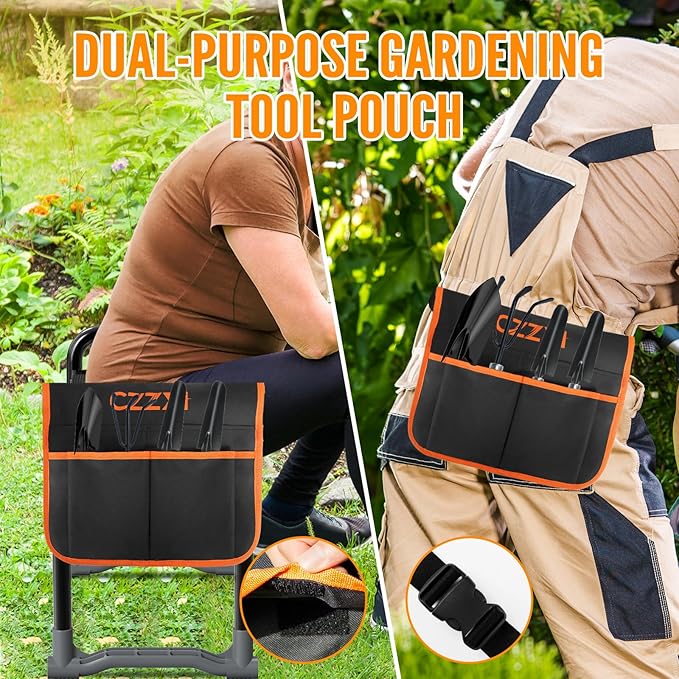 Garden Kneeler and Seat, Wider and Thicker Kneeling Pad Heavy Duty Gardening Stool with Gardening Tool Pouch and Bag, Garden Bench Gifts for Seniors