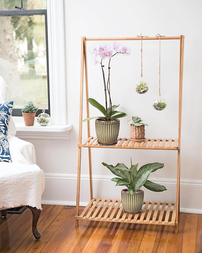 Oairse Ceramic Pots for Indoor Plants, 4.9 +5.7 inch Pots for Plants Set of 2 Brown Plant Pots with Drainage Holes and Saucers Texture Ceramic Planters Indoor Outdoor Flower Pots for Succulent