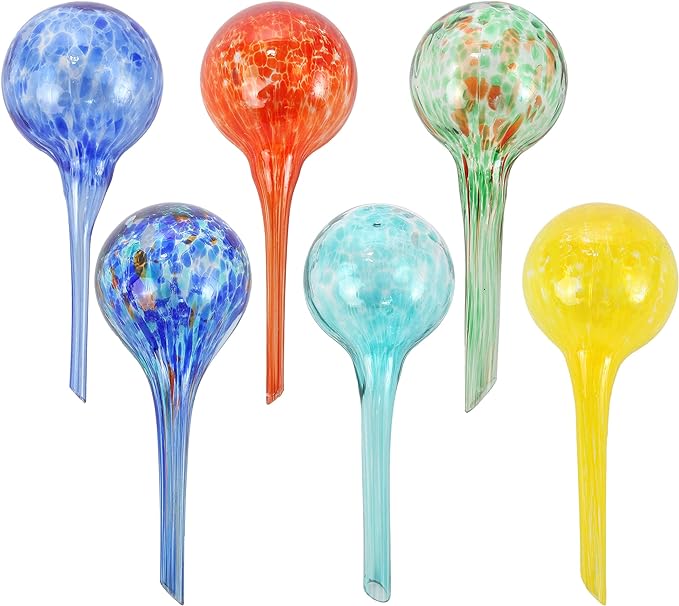 Trenton Gifts 6-Pack Plant Watering Globes - Self Watering Bulbs for Indoor & Outdoor Plants - Hand-Blown & Colorful Water Globes - Aqua Globes for Plants - Measures 6" L x 2.5" D. 150ml