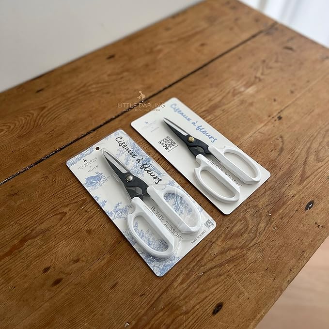 LITTLE DARLING White Korean Flower Scissors Pruning Shear Gardening Trimming Sharp Blade Floral Shears With Non-Slip Comfortable Grip