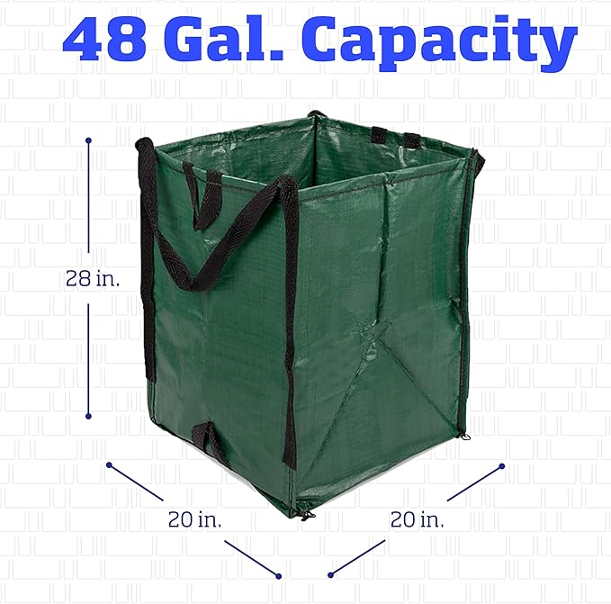 DURASACK Heavy Duty Home and Yard Waste Bag 48-Gallon Woven Polypropylene, Reusable Lawn and Leaf Garden Bag with Reinforced Carry Handles, Pop-Up Self-Standing Garbage Can, Green, Pack of 3