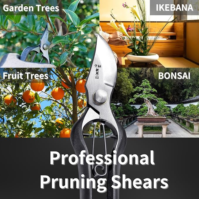 Japanese Pruning Shears for Gardening 8”, Professional Heavy Duty Bypass Pruners, Hand Forged Japanese Carbon Steel Blade, Spring Loaded Handle, Made in Japan