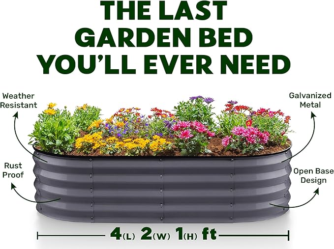Galvanized Raised Garden Beds Outdoor // 4×2×1 ft Planter Raised Beds for Gardening, Vegetables, Flowers // Large Metal Garden Box (Gray) // Patent Pending Tool-Free Assembly
