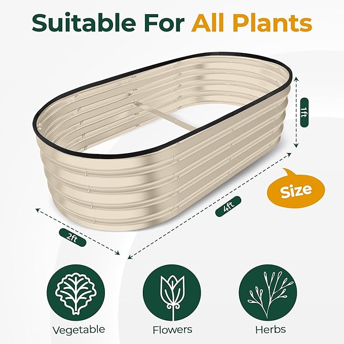 Utopia Home Galvanized Raised Garden Bed, 4ft x 2ft Lightweight Planter Boxes Outdoor with Easy Assembly, Large Garden Bed for Vegetables, Fruits, Flower - Beige