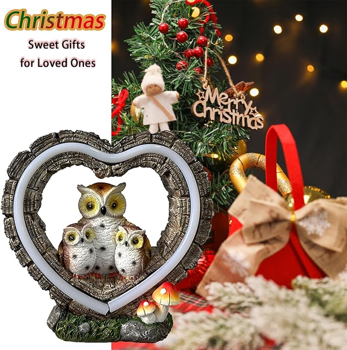 Solar Owl Garden Statue, Outdoor Waterproof Handmade Resin Statue,Garden Sculpture with Solar LED Lights, Warm Owl Statue Decoration, Suitable for Roads, Yards, lawns (Warm Owl Family)