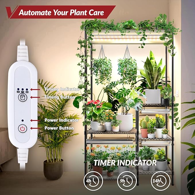 Indoor plant stand with grow light with timer, 3-Tier Metal plant shelf with grow light, 80W Full Spectrum LED Grow Light, Large plant stand for Living Room