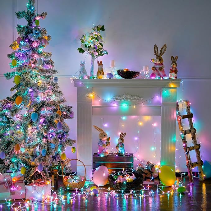 JMEXSUSS 400 LED Easter Lights Indoor Outdoor, 132FT Easter String Lights Plug in, 8 Modes Colorful Christmas Light for Bedroom Party Decorations