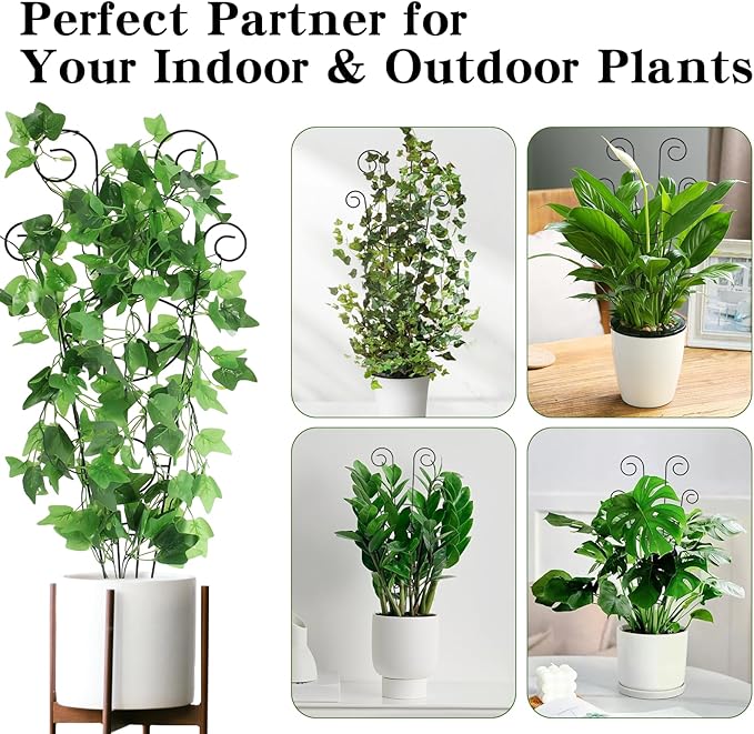 ZOUTOG Trellis for Climbing Plants Indoor 30 Inch, Houseplant Trellis for Potted Plants Metal 4Pcs for Vine Ivy Flower Support,Moon Shape,Black