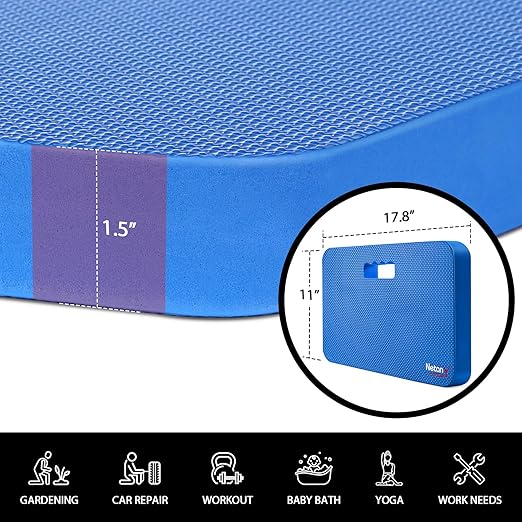 NETANY 2 Pack Extra Thick Kneeling Pad for Gardening, Comfortable Knee Pad Cushion, Extra Large Foam Kneeler Mat for Gardening, Baby Bath, Workout, Exercise & Yoga, Mechanic, 17.8 x 11 x 1.5 in, Blue