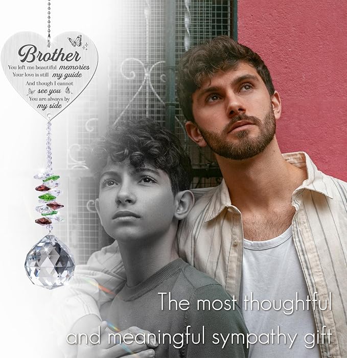 Sympathy Gifts for Loss of Brother,Memorial Crystal Suncatcher,Memorial Gifts for Loss of Brother,Hanging Crystals Ornament for Window Rainbow Maker Prisms Home Decor Gift