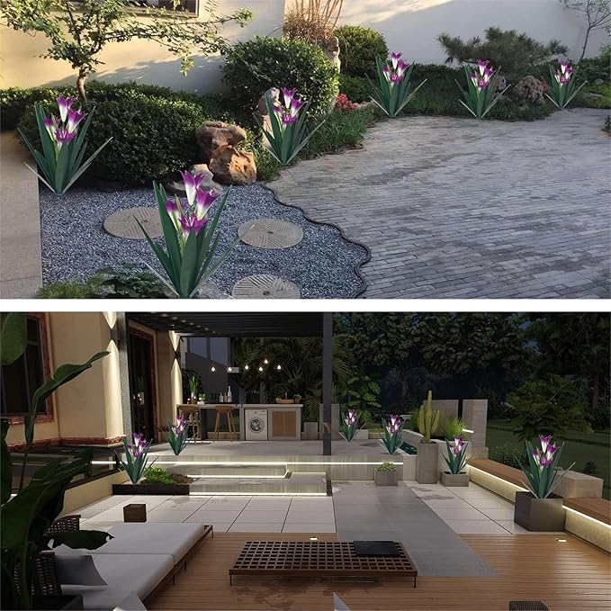 Homight Metal Agave Plant Outdoor Decoration Outdoor Garden Decoration Lily Mexican Yard Art Plant Garden Agave Lily Decorative Garden Gift… (2 Big Purple Lilies)