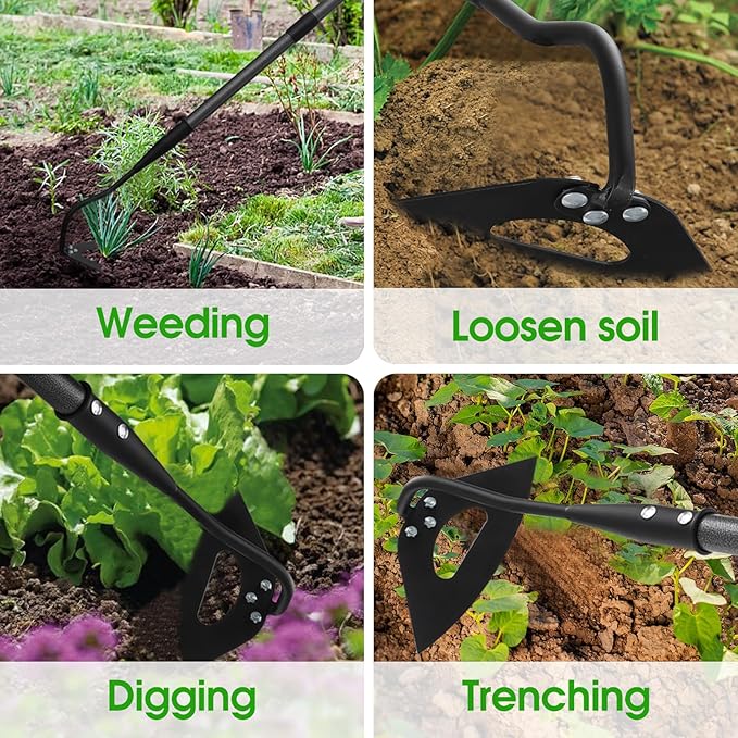 Hoe Garden Tool, Hollow Hoe Gardening Weeding Tool, 55" Long Handle Heavy Duty Manual Weeder Gardening Hand Tools for Weeding, Digging, Loosening Soil