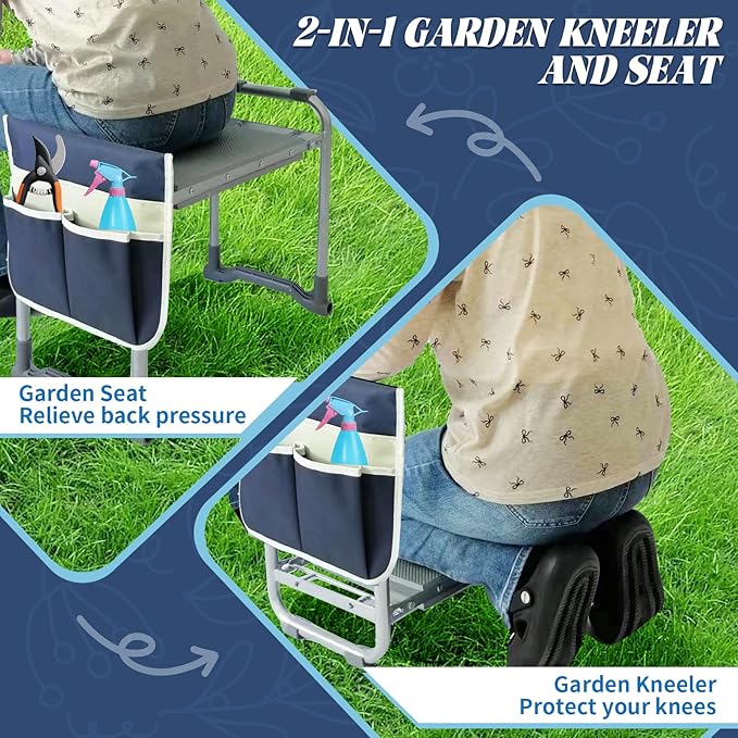 Garden Kneeler and Seat,2-in-1 Foldable Kneeling Pad and Stool with Thicken & Widen Soft Kneeling Pad,Wear-Resistant Prevent Knee and Back Pain reat, Gardening Gifts for Women and Men (A)