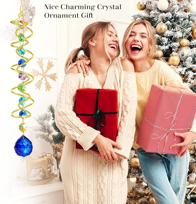 H&D HYALINE & DORA Gazing Ball Spiral Tail Crystal Suncatcher, Rainbow Maker Crystal Beads Decor Sun Catcher Hang with Hook for Window Indoor Outdoor