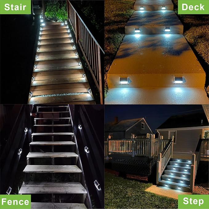 XLUX Solar Powered Lights for Deck Steps Stairs Fences Pathway Path, LED lamp, Outdoor Waterproof, White Light 2 Pack