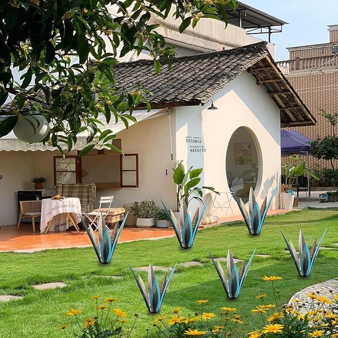 1 PCS 9 inches Agave Sculpture Decoration, Vintage Country Hand-Painted Sculpture DIY Metal Agave Plant, Home Garden Courtyard Lawn Outdoor Decoration