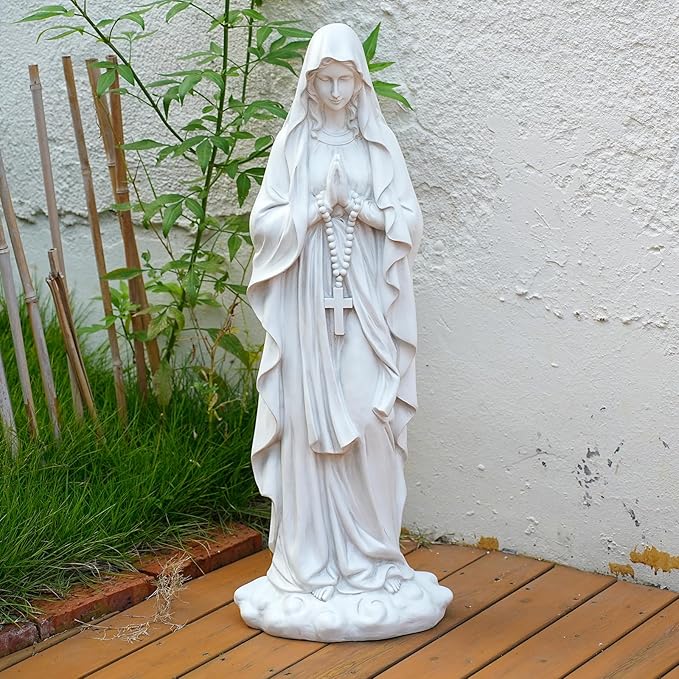 Virgin Mary Praying Statue 31.49 Inch Tall Outdoor Garden Religious Garden Statue Mary Statue Outdoor Yard Patio Deck Home Entryway Hallway Sculpture Magnesium Oxide Stone (White Virgin Mary)