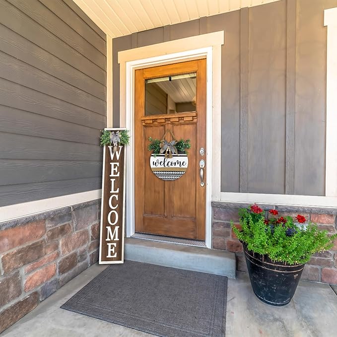 Surfapans Welcome Sign for Front porch Standing 45"X9"Large Wood Frame Outdoor Tall Welcome Signs Vertical Decor for Farmhouse Rustic Home Modern Outside Front Door Wall Decorations (White Wood)