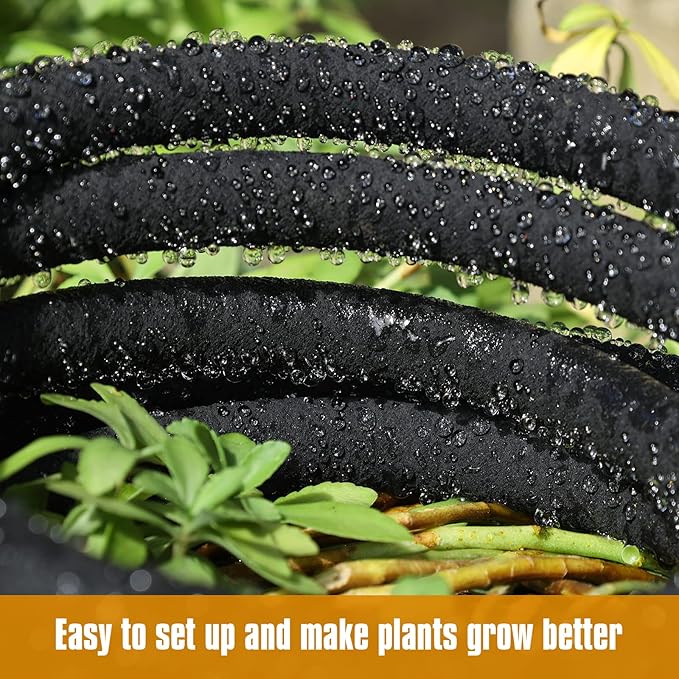 Soaker Hose 150ft for Garden Beds Solid Brass Interface Irrigation Save 70% Water Heavy Duty Rubber 1/2" Diameter Great for gardens/flower beds Accessories Contain Various Connections