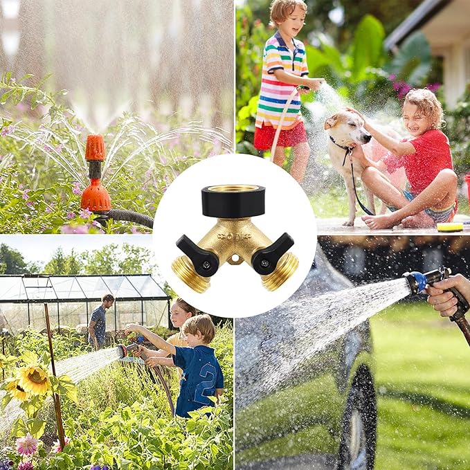 Heavy Duty Garden Faucet Splitter Hose Splitter with Shut-Off Valves Garden Hose Splitter Y Splitter Connect Faucet for Outdoor Garden Irrigation Watering Suitable for All American Thread 3/4