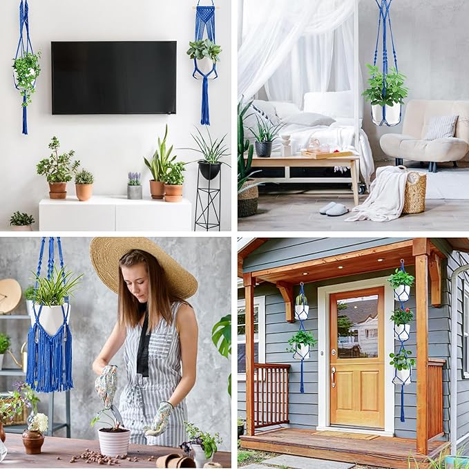 Macrame Plant Hangers, 6Pack Hanging Planters for Indoor Plants w/ 6 Set Hangers Kit Handmade Macromay Plant Hangers Indoor Flower Pots Holder Stand for Boho Home Décor (POTS NOT Included)