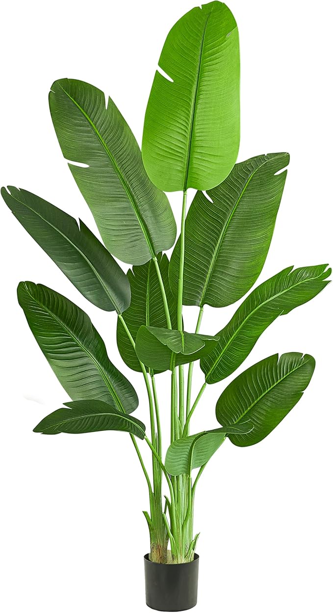 Lifelike Bird of Paradise Silk Artificial Plant Faux Banana Leaf Tree for Home Decor - Perfect Indoor Floor Plant with 9 Trunks (1, Black Planter, 6.6 FT)