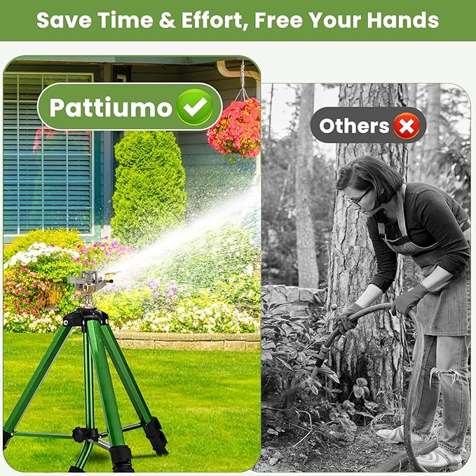 Impact Sprinkler on Tripod Base, 2 Pack Lawn Sprinkler for Yard 360 Degree Large Area Water Sprinkler for Lawn Heavy Duty Garden Sprinkler with 3/4 Inch Connector Extension Legs Flip Locks
