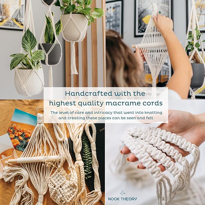 Nook Theory 4-Pack Macrame Plant Hanger - with 8 Ceiling Hooks - Hanging Planter Indoor Outdoor - Hanging Plant Holder - Decorative Bohemian Plant Hangers - Hanging Plants (Light Gray)