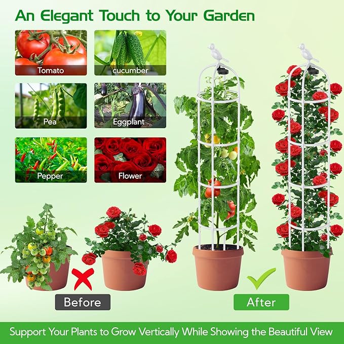 2 Pack Garden Obelisk Trellis with Solar Light, 6 Ft Trellis for Climbing Plants Outdoor Rose Bush Round Trellis for Pots, Rustproof PE Coated Metal Plant Support for Flowers Vine Indoor