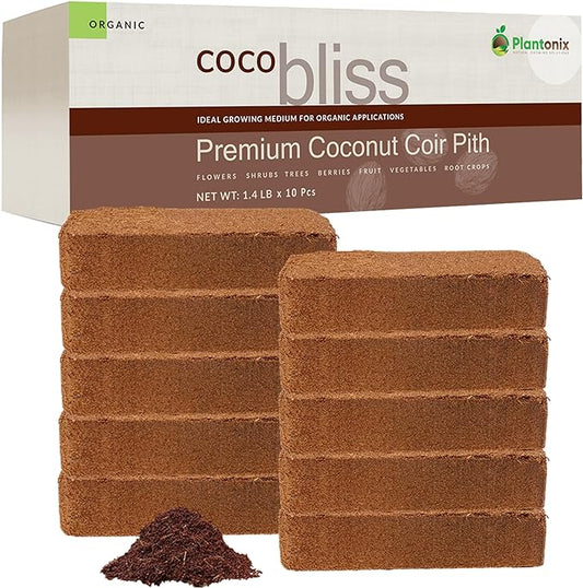 Coco Bliss 650gm Bricks (10-Pack) - Organic Coco Coir for Plants - OMRI-Listed Coco Coir for Garden Soil & Potting Mixes - Coconut Fiber Mixes with Potting Soil for Indoor Plants & Outdoor Plants