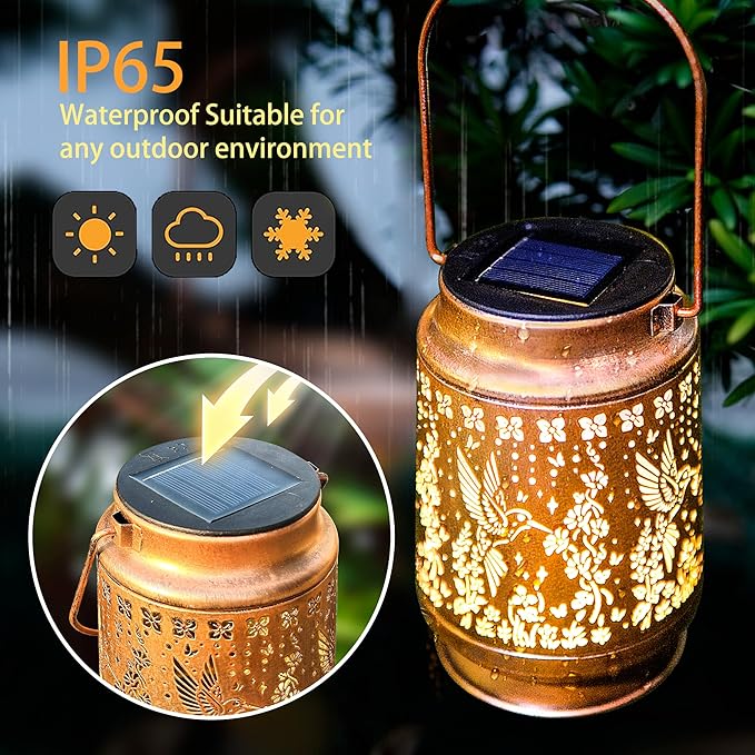Outdoor Solar Waterproof Lantern Hummingbird Element Chandelier for Women mom Grandma Birthday Gift Memorial Gift Suitable for Balcony, Porch, Courtyard, Garden Decoration (Hummingbird)