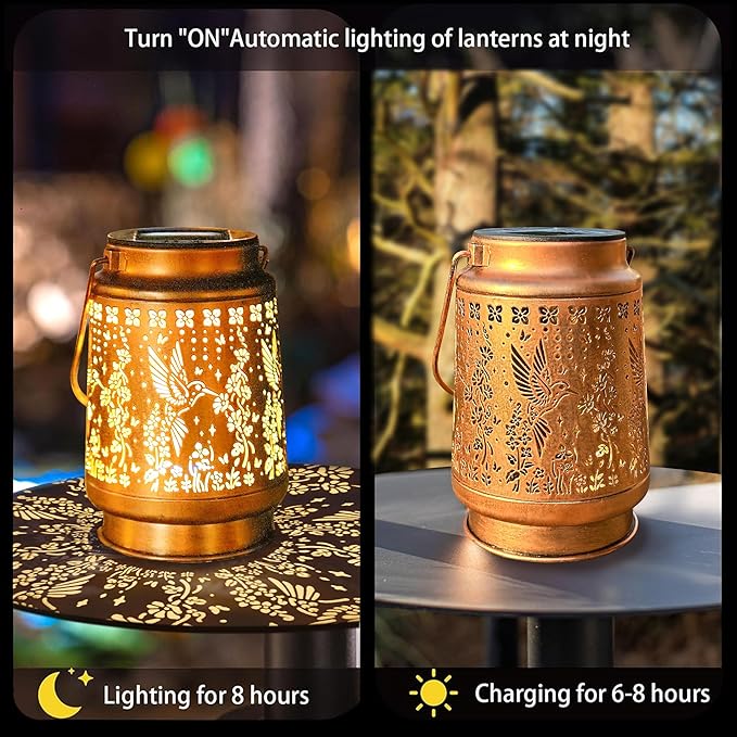 Outdoor Solar Waterproof Lantern Hummingbird Element Chandelier for Women mom Grandma Birthday Gift Memorial Gift Suitable for Balcony, Porch, Courtyard, Garden Decoration (Hummingbird)