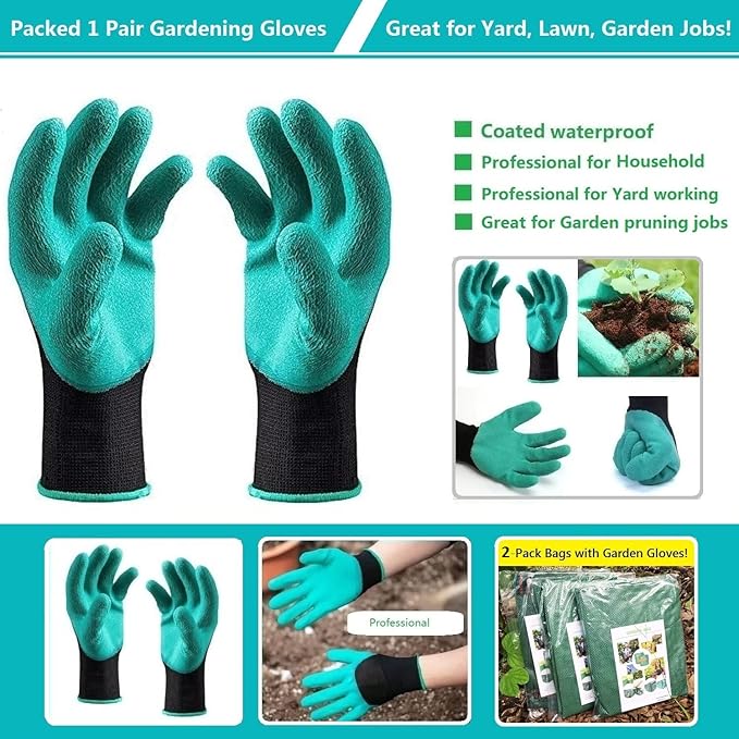 Standard 2-Pack 16 Gallon Yard Lawn Garden Bags (D18, H15 inch) with Gardening Gloves, Yard Waste Bags,Garden Debris Bag,Camping Trash Bags,Recycling Bag,Laundry Bag,Lawn Weeds Bag,Leaf Bags 4 handles
