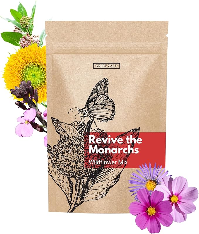 6,000+ Seeds - Protect Monarch Butterflies Wildflower Mix - 27 Wild Flower Varieties - Pollinator - Perennial & Annual Flowers Milkweed, WallFlower, Zinnia - Planting Outdoor Spring - 1 oz