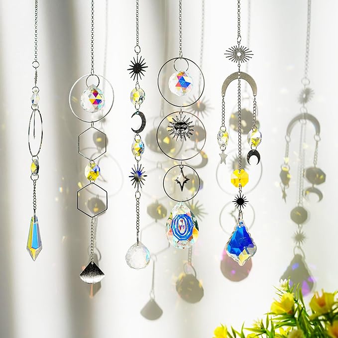 H&D HYALINE & DORA DIY Crystal Suncatcher Assembly Craft Kits for Adults 215pcs Rainbow Prisms Beads Pendant Crystal Window Sun Catchers Hanging Ornament Indoor Outdoor Decor, Silver