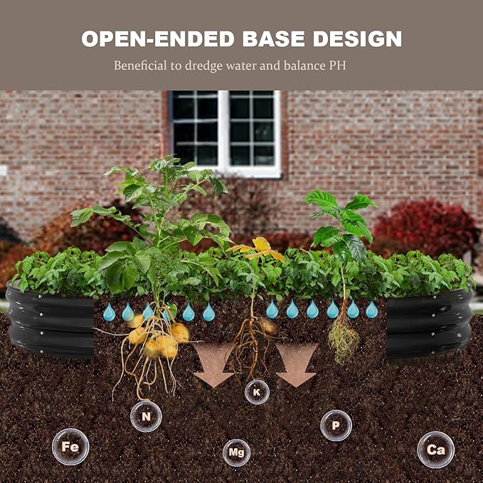 Raised Garden Bed, 8x4x1ft Galvanized Outdoor Planter Beds with Safety Edging and Gloves, Oval Metal Planter Box for Gardening Vegetables Flowers Herb