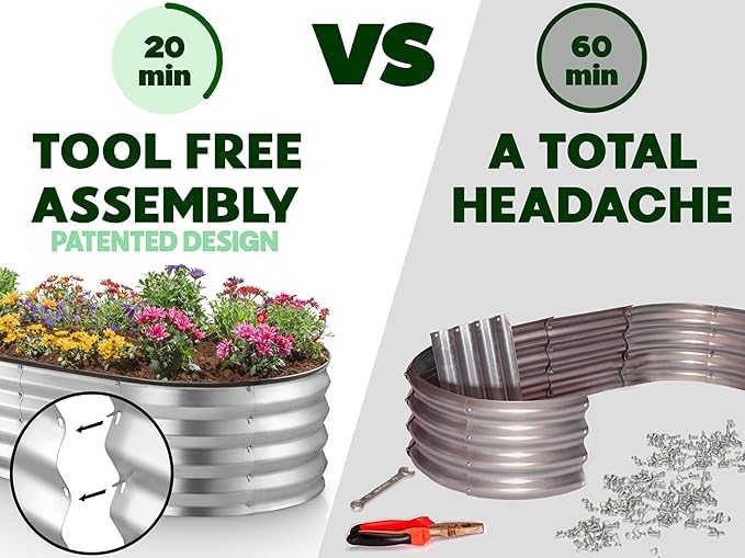 Galvanized Raised Garden Beds Outdoor // 6×3×1 ft (2-Pack) Planter Raised Beds for Gardening, Vegetables, Flowers // Large Metal Garden Box // Patented Tool-Free Design (Silver)