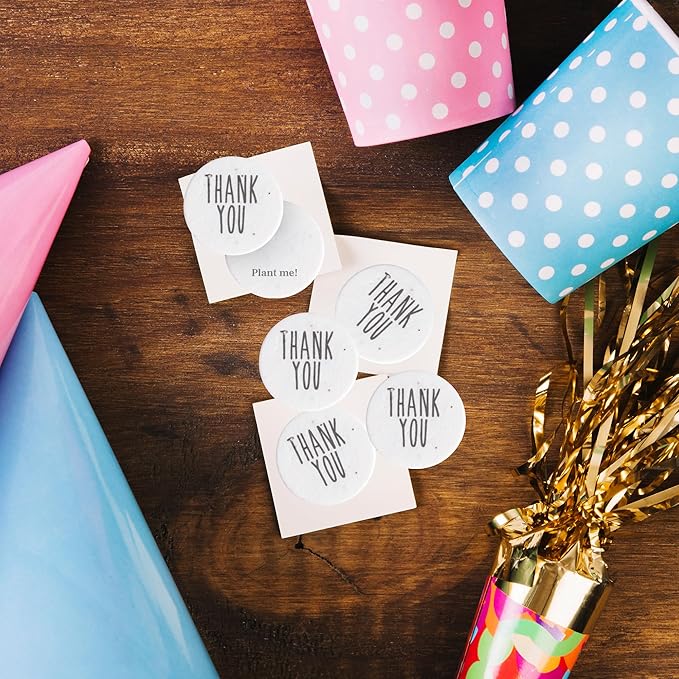 20pcs Thank You Tags Seed Paper – Plantable Wildflower Packets for Weddings, Gifts, & Life Events (20 Round Typewriter)