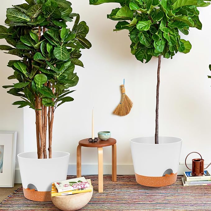 GARDIFE 12 inch Plant Pots, planters,Self Watering Pots, 2 Pack Large Plastic Flower pots with Deep Reservior and High Drainage Holes for Indoor Outdoor Plants and Flowers, White