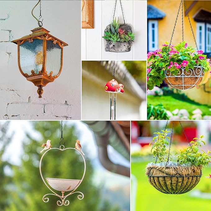 RIFNY Hanging Chain with Hooks, 10 Pieces 20 Inch Black Chain for Hanging Bird Feeders Planters Baskets Billboards Lanterns Wind Chimes Ornaments Outdoor/Indoor Use(20 inch 10pcs