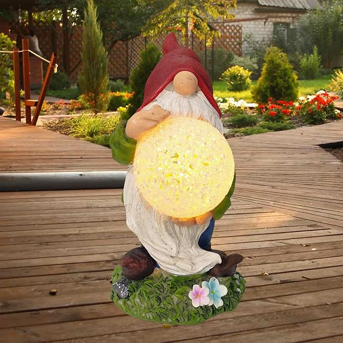 GUCHO Solar Gnomes Decorations for Yard,Outdoor Garden Gnomes Figurine Lights,Weather Resistant,Lawn Decor Statue for Patio, Balcony,Yard,Garden Decorations,Unique Housewarming Gifts for Women Men