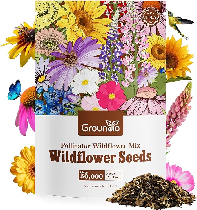 Wildflower Seeds Mix, 2 Oz, 50,000+ Seeds, 28 Varieties Flowers Seeds for Planting, Annual Perennial Garden Seeds to Attract Bees, Butterflies & Birds